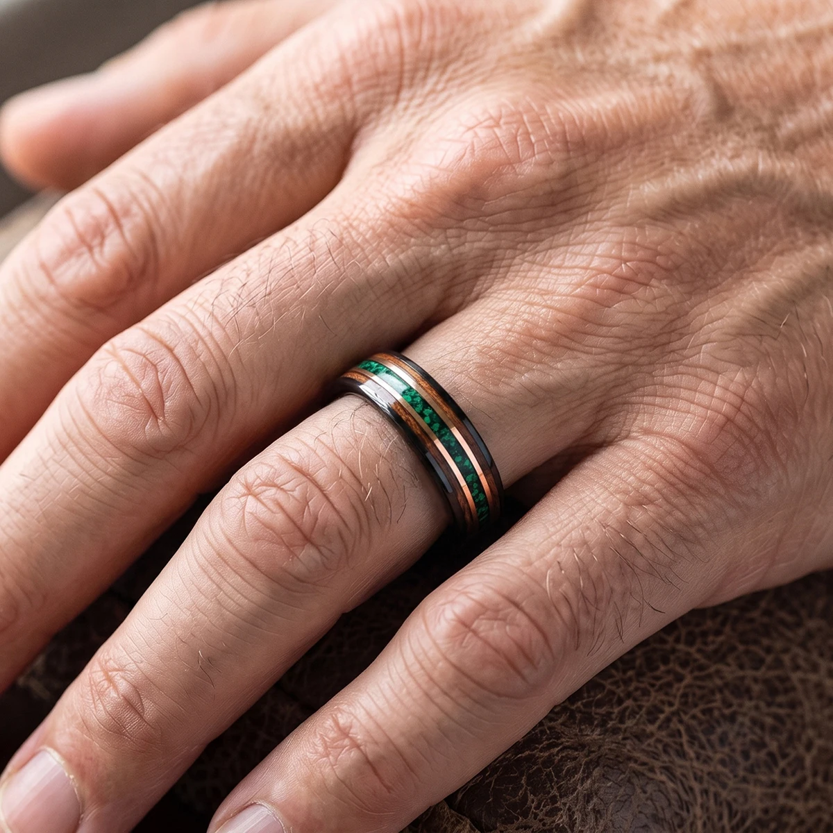 6/8MM Black Tungsten Carbide Men's Wedding Bands Inlaid Green Opal Whiskey Barrel Wood Couple's Engagement Promise Daily  Rings