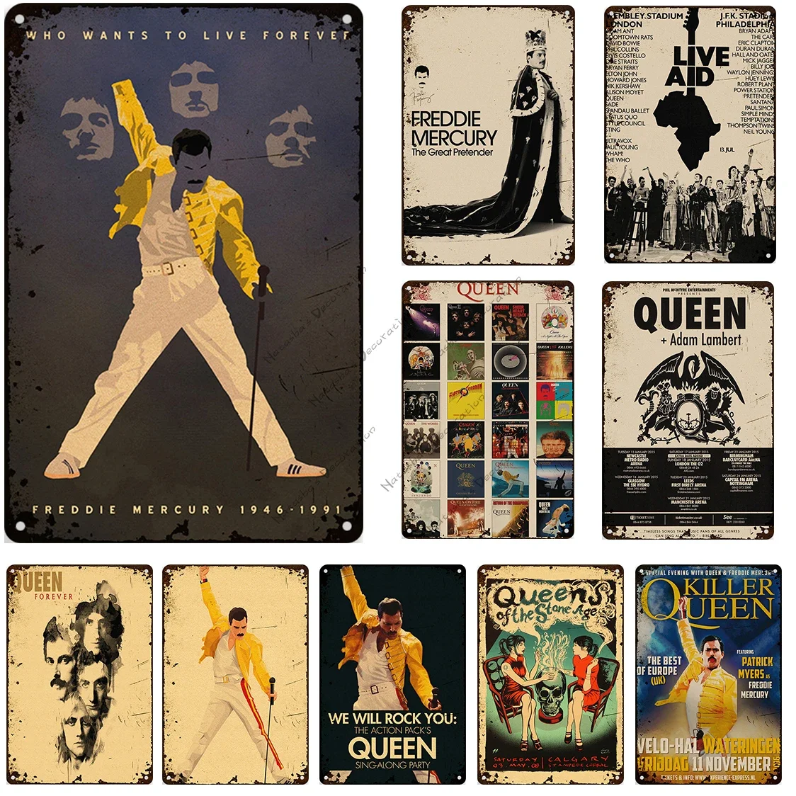 Queen Band Metal Tin Sign Singer Band Metal Signs Poster Club Pub Bar Home Wall Decor Signs Rusty Vintage Poster Metal Plate