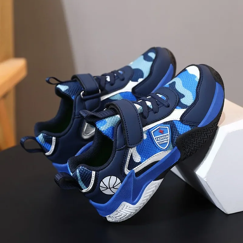 Children's Camouflage Shoes 2024 Spring and Summer New Medium and Large Boys' Sports Shoes Girls' Non-Slip Basketball Shoes