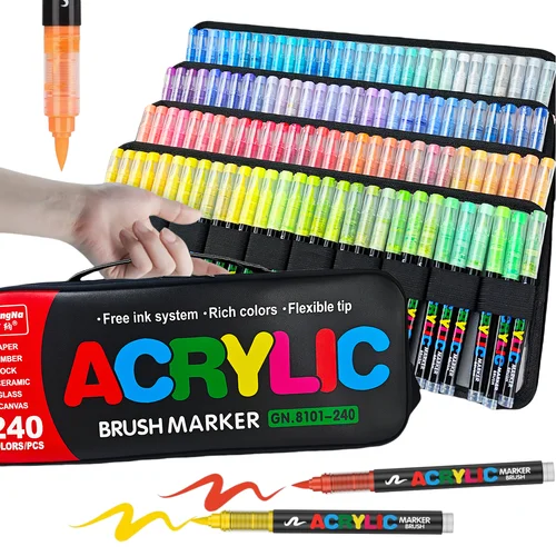 Rotuladores de pintura acrílica con pincel suave, Control automático de tinta, se pueden apilar los colores ricos, punta de bolígrafo Flexible suave, colorear, garabatos