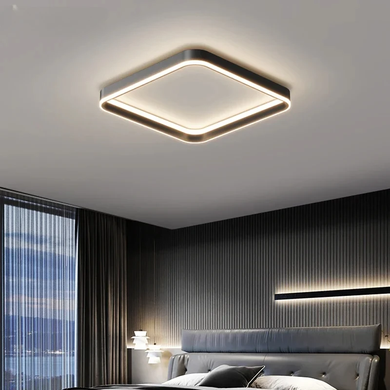 Plafonnier LED carré noir avec gradation à distance, lampe minimaliste moderne, chambre à coucher, salon, salle à manger