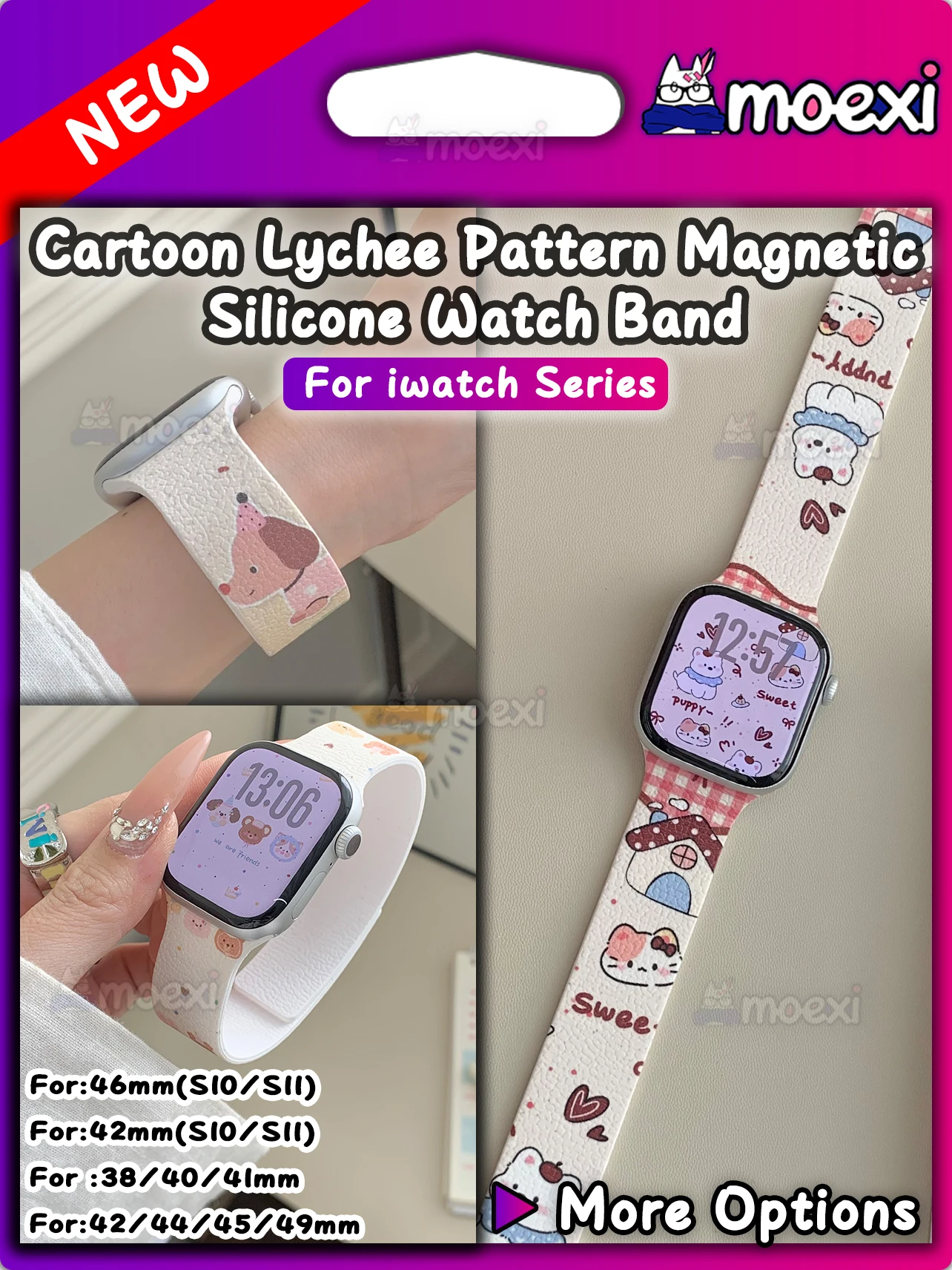 

For Z77 ULTRA Cartoon Lychee Magnetic Silicone SmartWatch Band Z69 Z87 ZD8 Ultra Z78 G9 Z98 4G Z81 Z90 Z86 PRO MAX Hello3+ strap