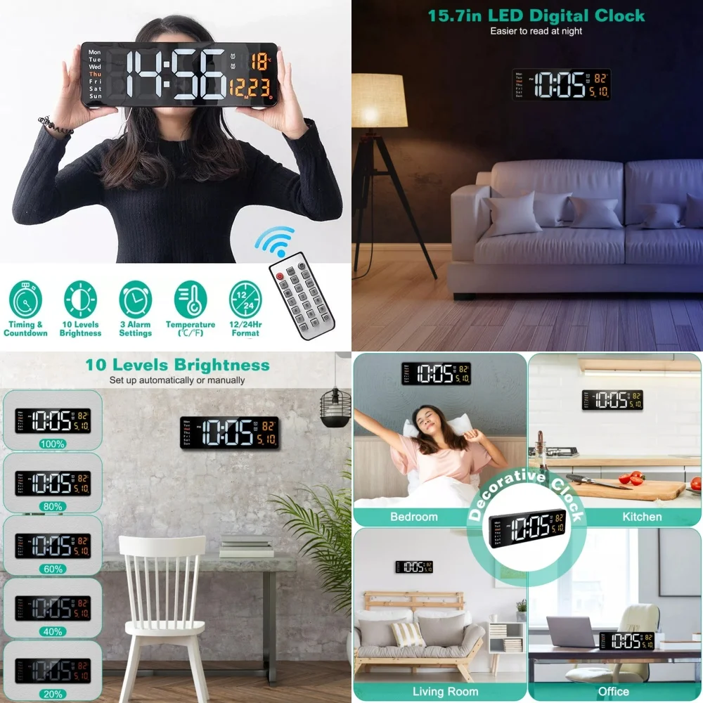 

Alarm clock16 Inch Large Digital Wall Clock with Remote Control LED Display Timer for Home Office Easy to Read Large Screen