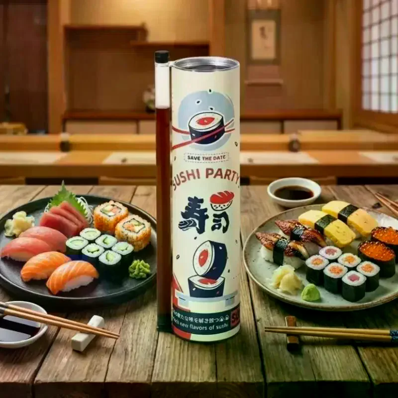 3Pcs Round Sushi Push Box With Sauce Straw Food Grade Sushi Mold Cone Push Up Paper Bucket Packaging Paper Box Bento Accessories