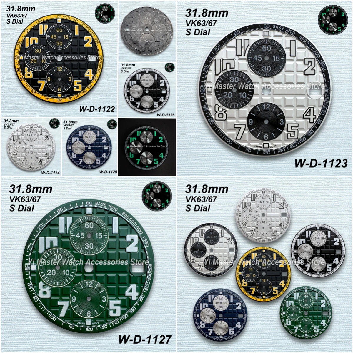 

31.8mm S Logo Panda Oak Dial Fit VK63/67 Quartz Movement Green Luminous High-Quality Watch Modification Accessories