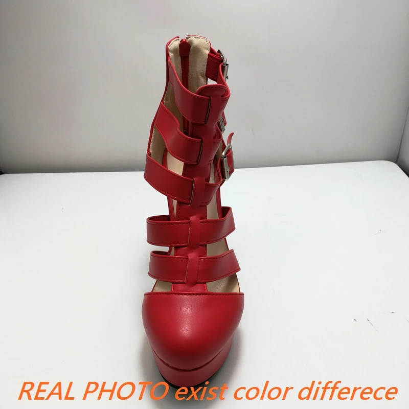 REAVE CAT Luxury Female Sandals Round Toe Chunky Heels 12cm Platform 3.5cm Zipper Belt Buckles Plus Size 48 49 50 Dating Shoes view 6