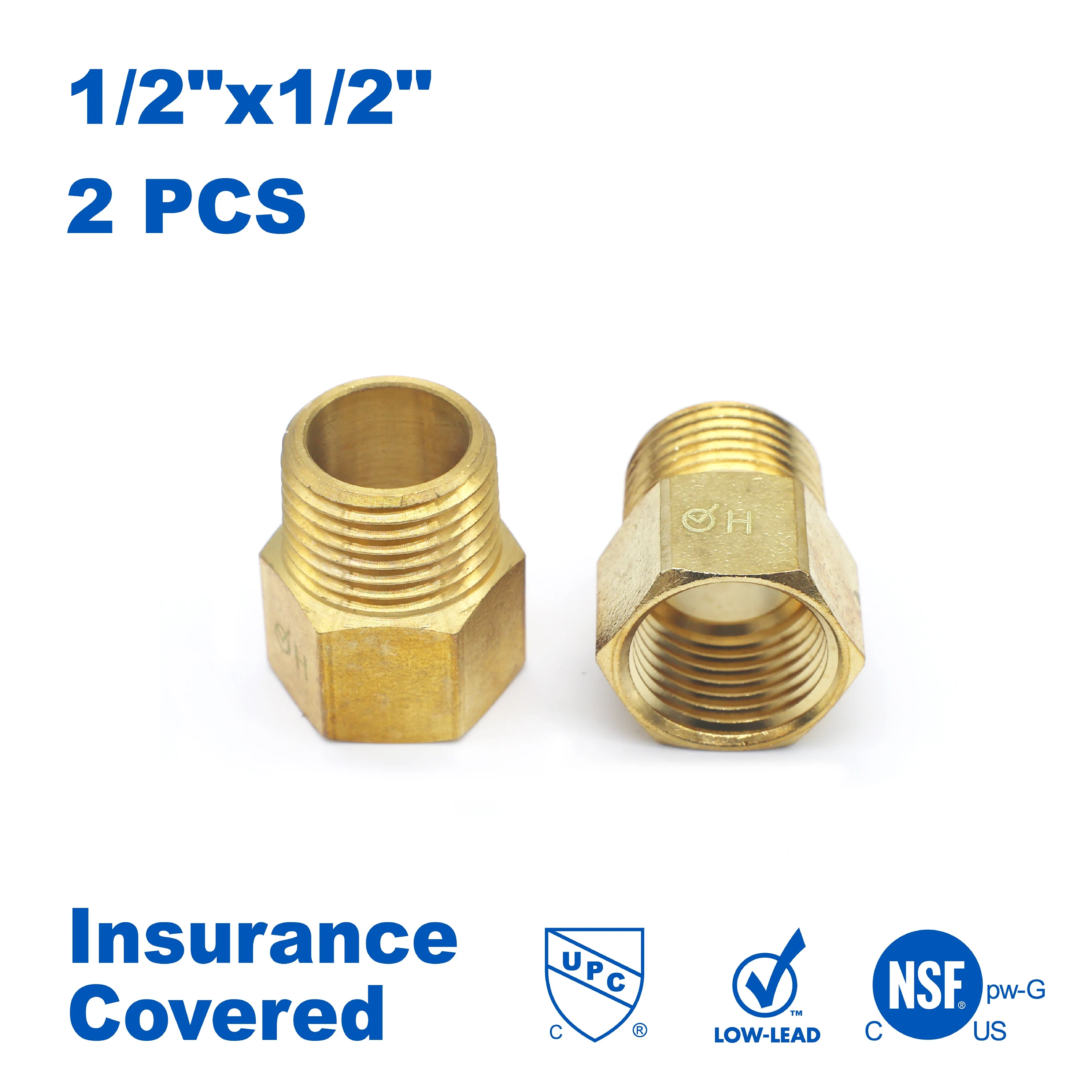 

KING SMART 1/2" Male Female NPT Pipe Fitting Adapter; 2 Pcs/Case; Lead Free Brass; 81314