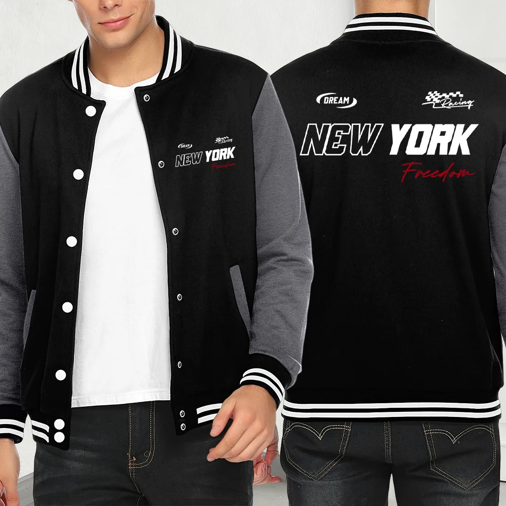 

Мужская одежда New York Dream Freedom с буквенным принтом Y2K, куртки с карманами в стиле хип-хоп, свободный бейсбольный трикотаж для творчества, модная уличная одежда