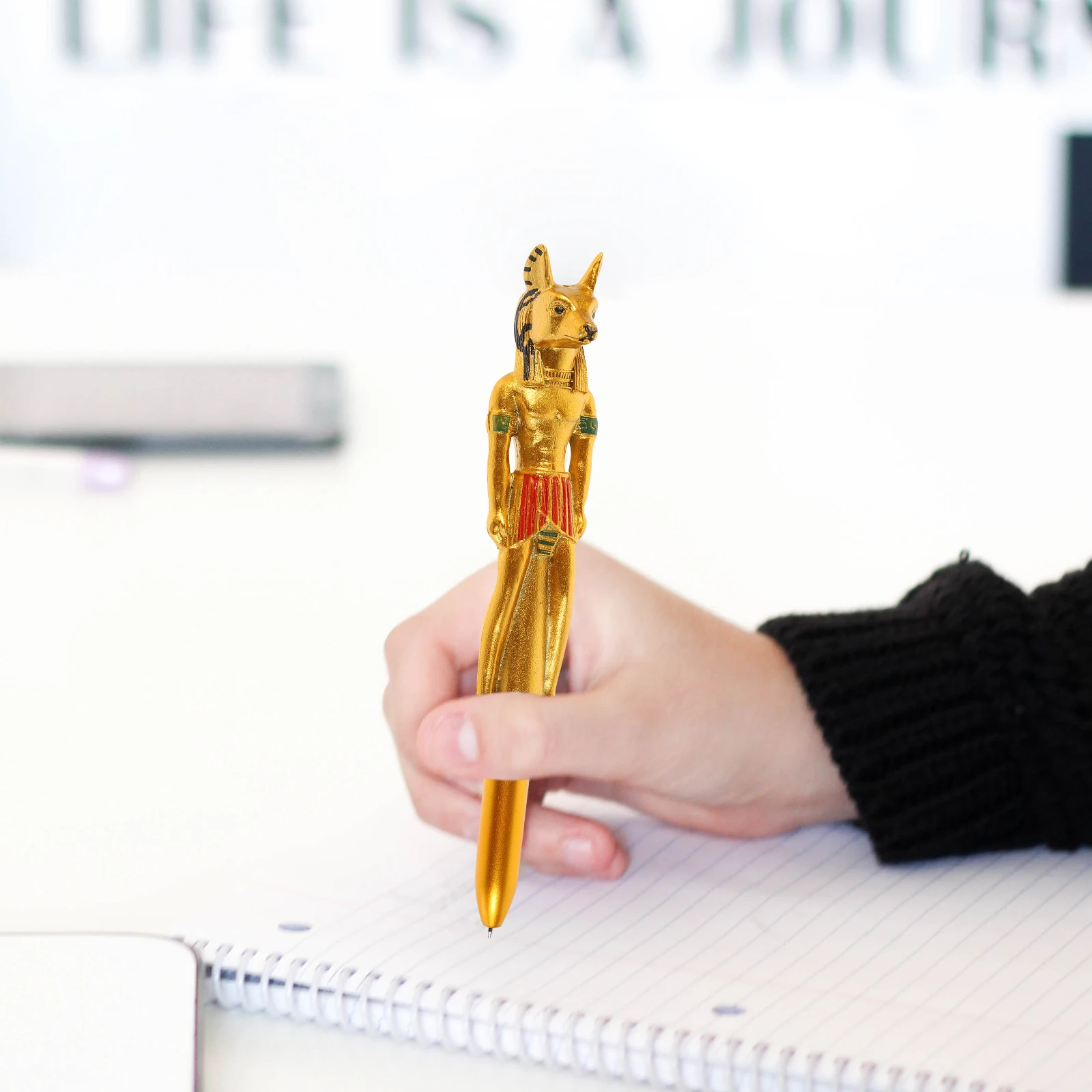 

5Pcs Attractive Fan Design Pharaoh Shaped Ball-Point Pen Comfortable Writing Home School Office Signature Gift