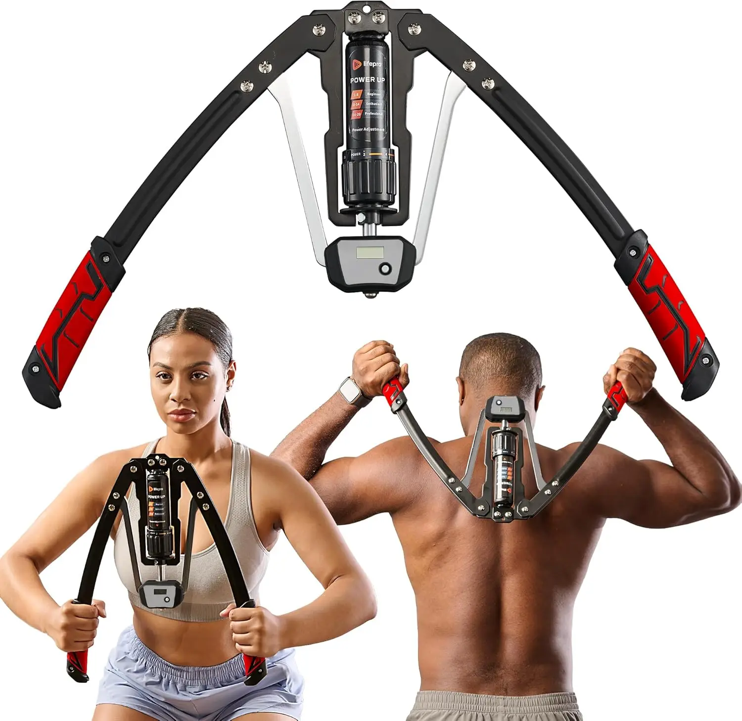 Lifepro Hydraulic Power Chest Expander and Arm Twister Trainer Exerciser - Adjustable 22-440lb Resistance, Smart Rep Counter - H