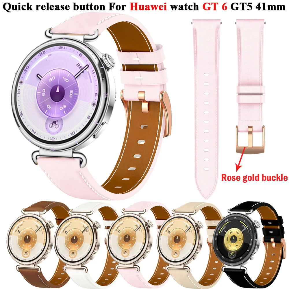 

Push-button 18mm Leather Strap For Huawei Watch GT 6 GT4 41mm Band For Huawei Watch GT5 41mm Wristband Rosegold buckle Accessory