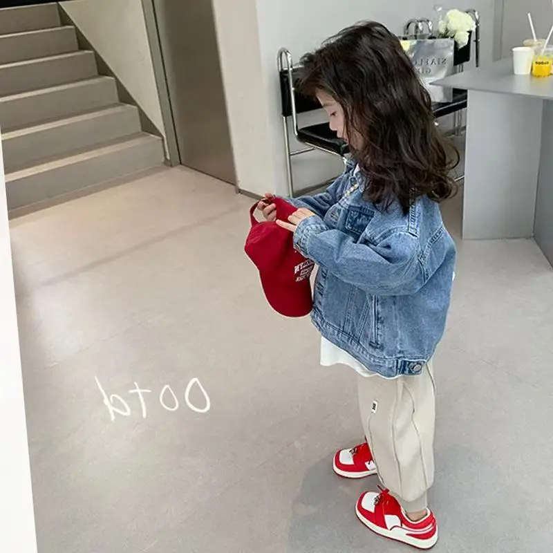 2025 новая модная детская джинсовая куртка для девочек, пальто, весенне-осенняя детская верхняя одежда, повседневные куртки для малышей, костюм для детей 4-12 лет