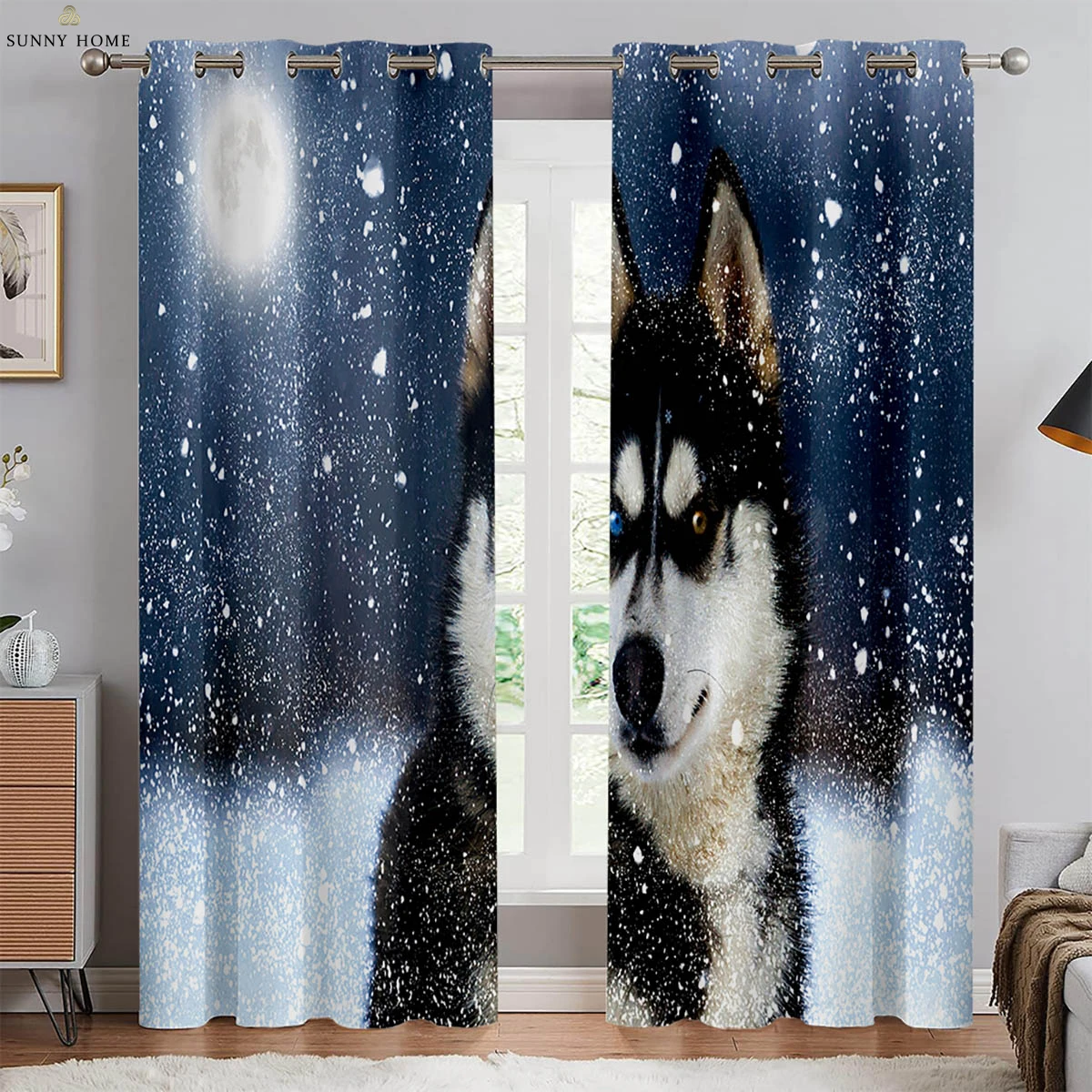 Star Wolf Animal 3d Printing Curtain Bedroom Living Room Study Kitchen Blackout Heat Insulation Curtain Can Be Customized 2PCS