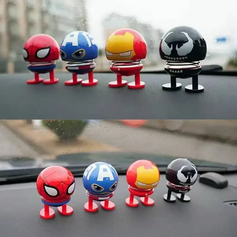 Marvel Car Ornaments Avengers Superhero Spring Shaking Head Toys Iron Man Car Panel Dashboard Decoration Cute Car Accessories