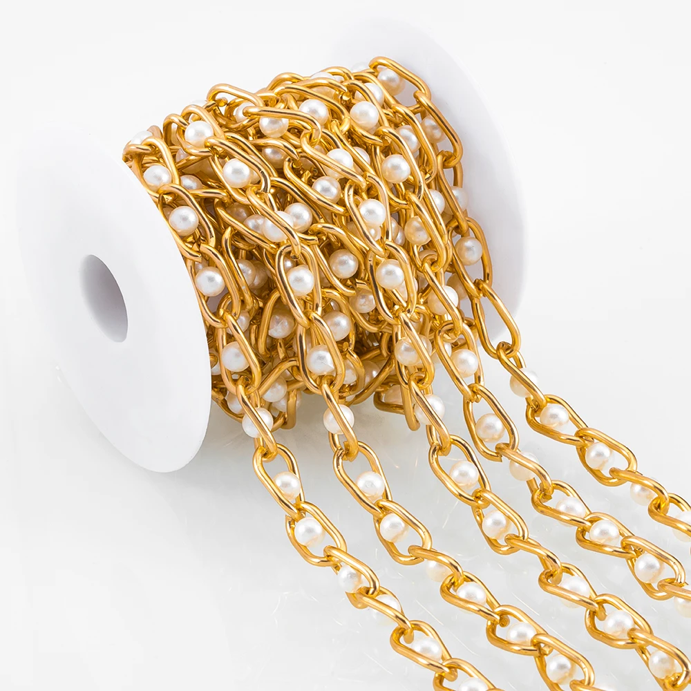 

1m/2m Set with Imitation pearls Link Chains Plated for Jewelry Making DIY Necklace Bracelet Chain Material Alloy Wholelsale