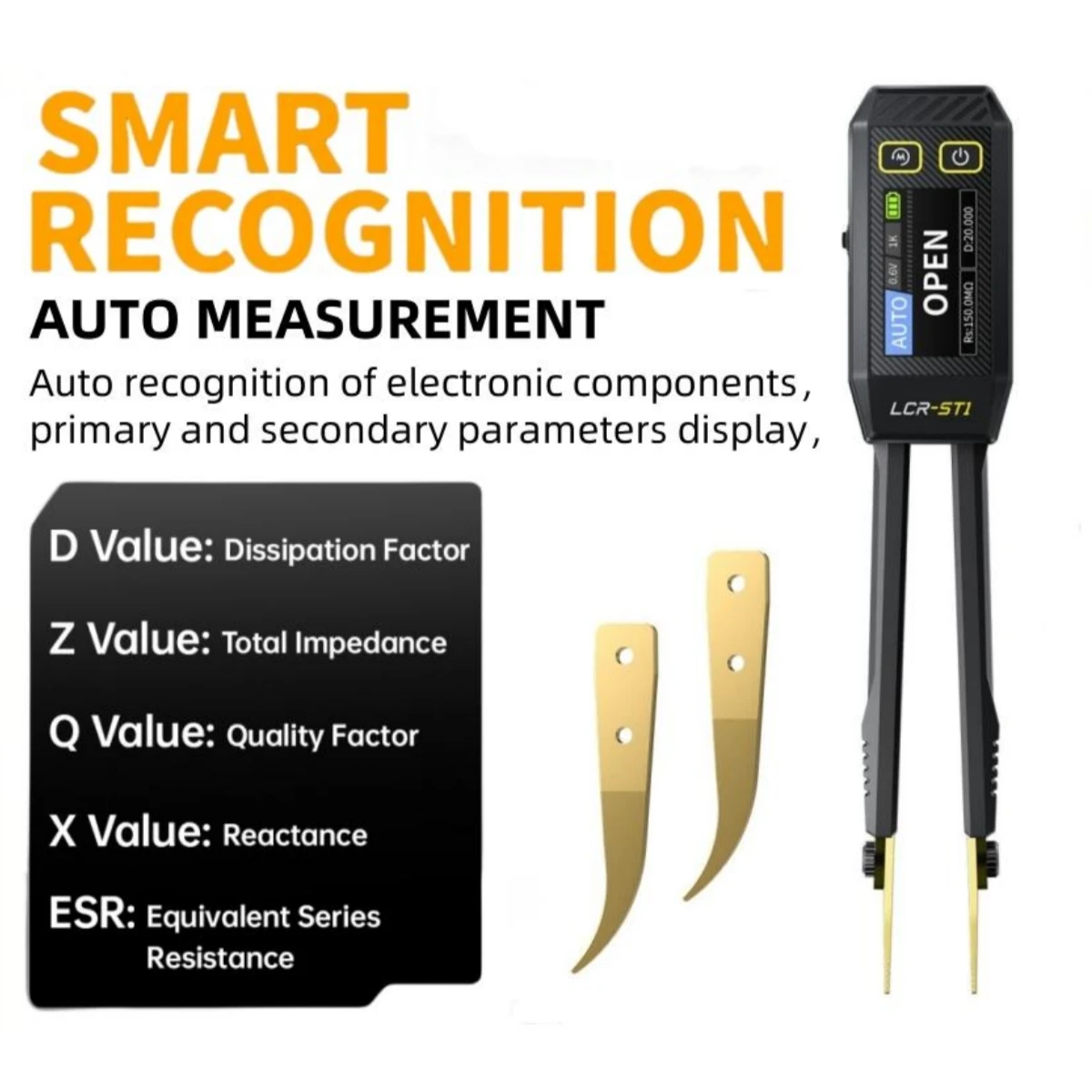 FNIRSI LCR-ST1 Smart Bridge Tweezer LCR SMD ESR Tester Resistance Capacitance Inductance Continuity Diode Test Auto Multimeter