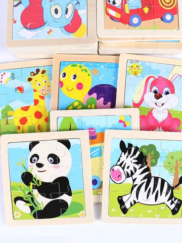 11cm/4.33in Kids Wooden Jigsaw Puzzle Games Cartoon Animal Vehicle Pattern Children Montessori Educational Toys