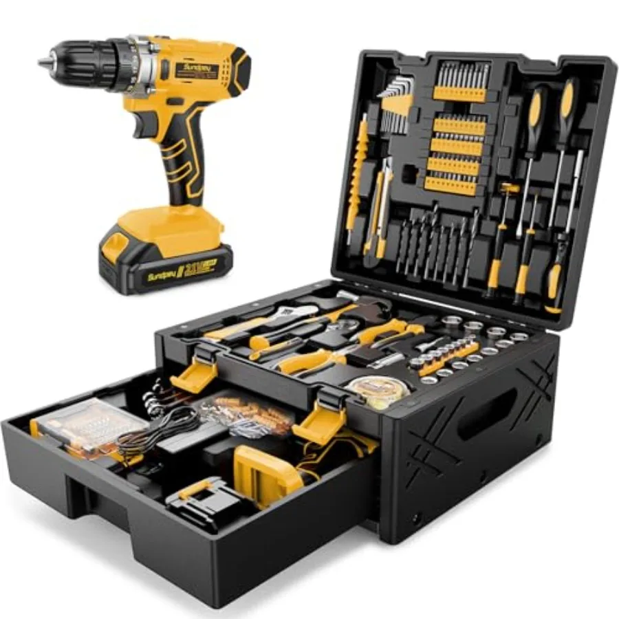 Sundpey 267-Piece Tool Kit with Drill - Basic General Home Complete Repair Portable Tool Set with 21V Cordless Drill and 2.0Ah
