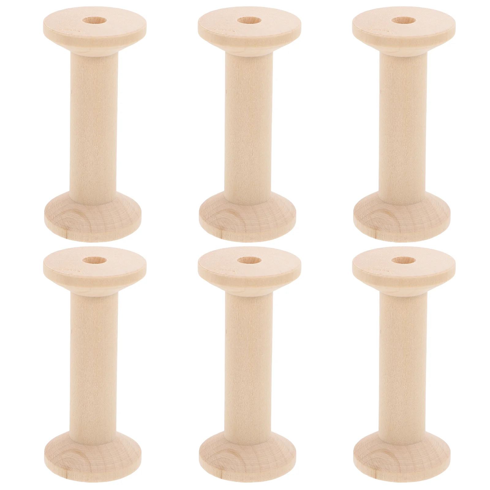 6Pcs Large Unfinished Wooden Spools Sewing Thread Holders Smooth Surface for Craft Ribbon Embroidery Wire Weaving