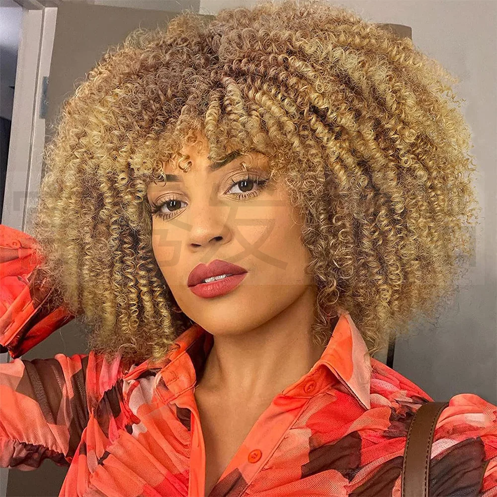

Female explosive head short curly hair full head cover chemical fiber high temperature silk wig