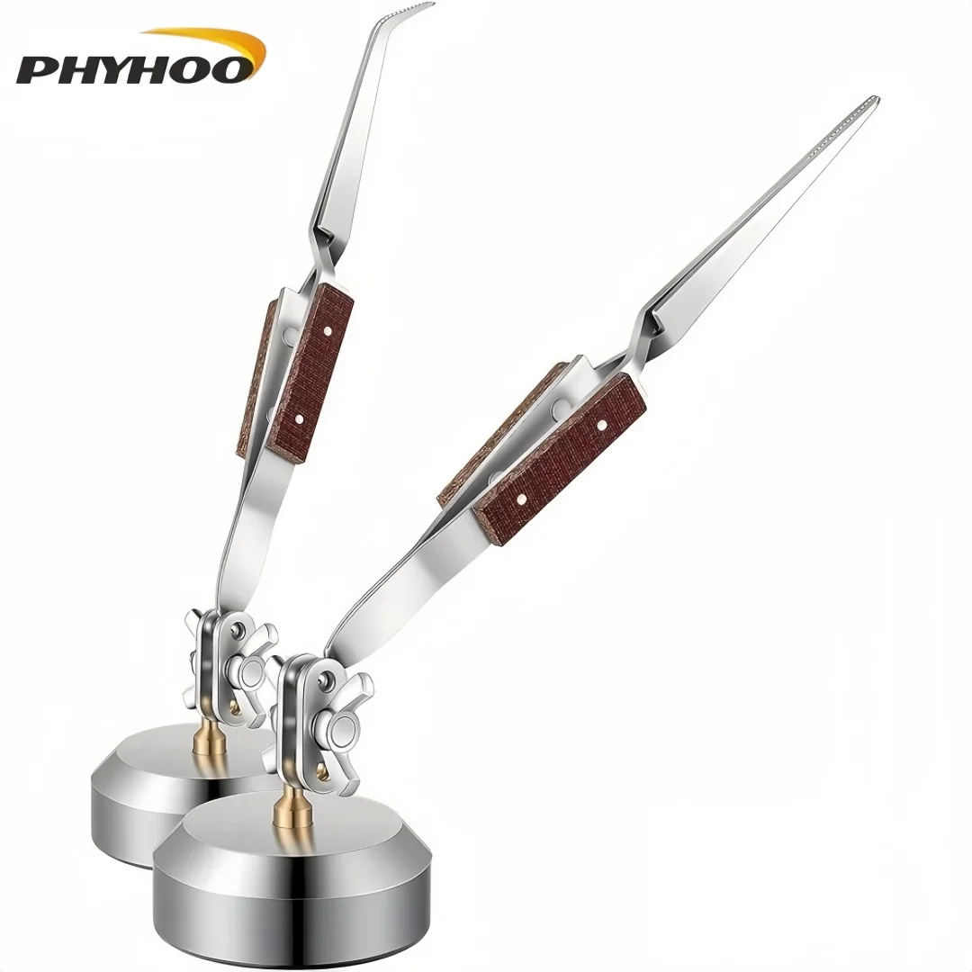 PHYHOO Welding Tweezers with Cross Locking 360 Degree Rotation Round Base 1pc/2pcs for Jewelers Jewelry Making Welding