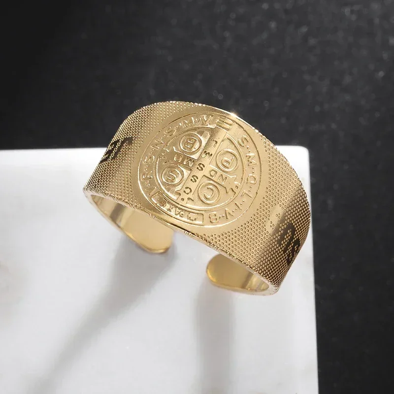 Exquisite Stainless Steel Saint Benedict Jesus Cross Ring Christian San Benito Faith Jewelry Catholic Men Women Gifts