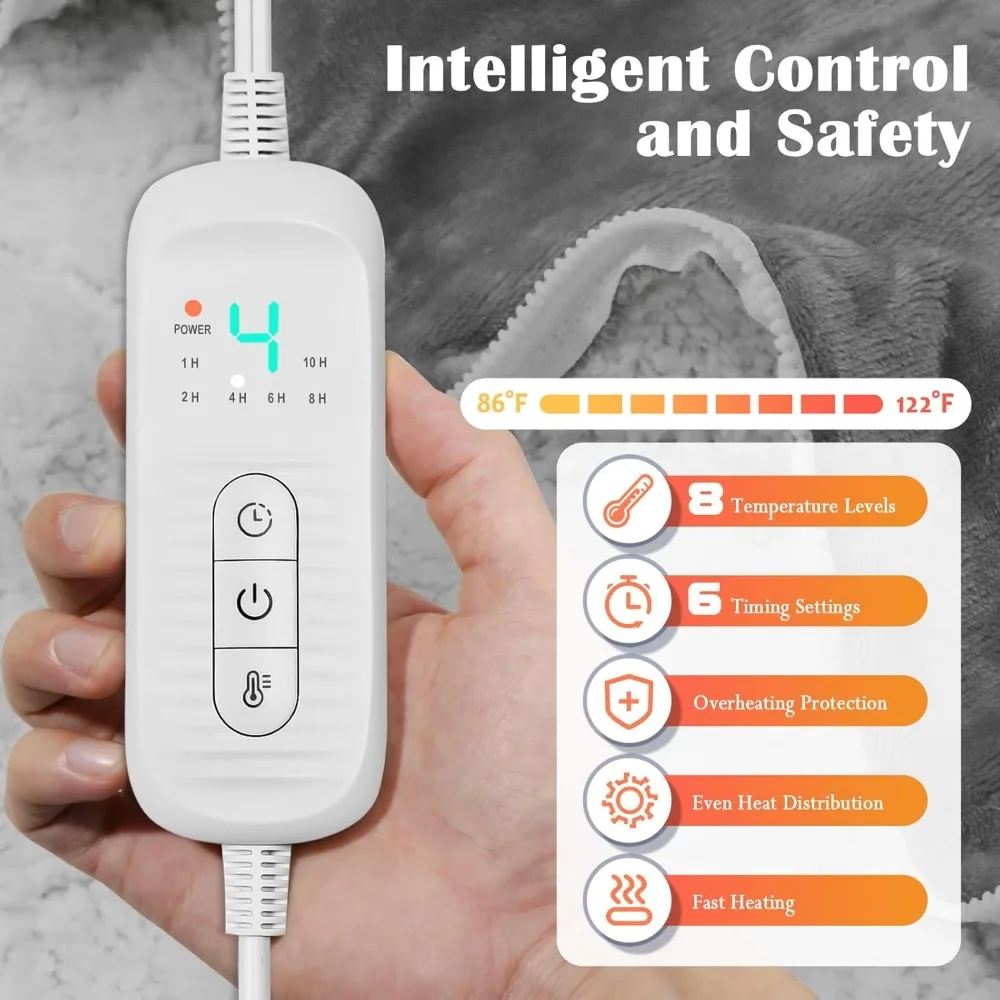 بطانية تسخين كهربائية مع سحاب وأكمام وغطاء للرأس لراحة يمكن ارتداؤها