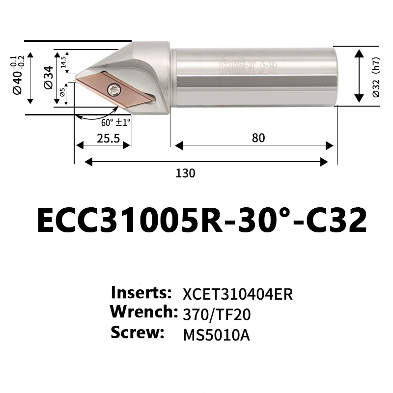 ECC17005R ECC31005R 30 45 60 gradi smussatura strumento di fresatura ECC taglierina smussatura bordo lungo inserto in metallo duro XCET170402 XCET310404
