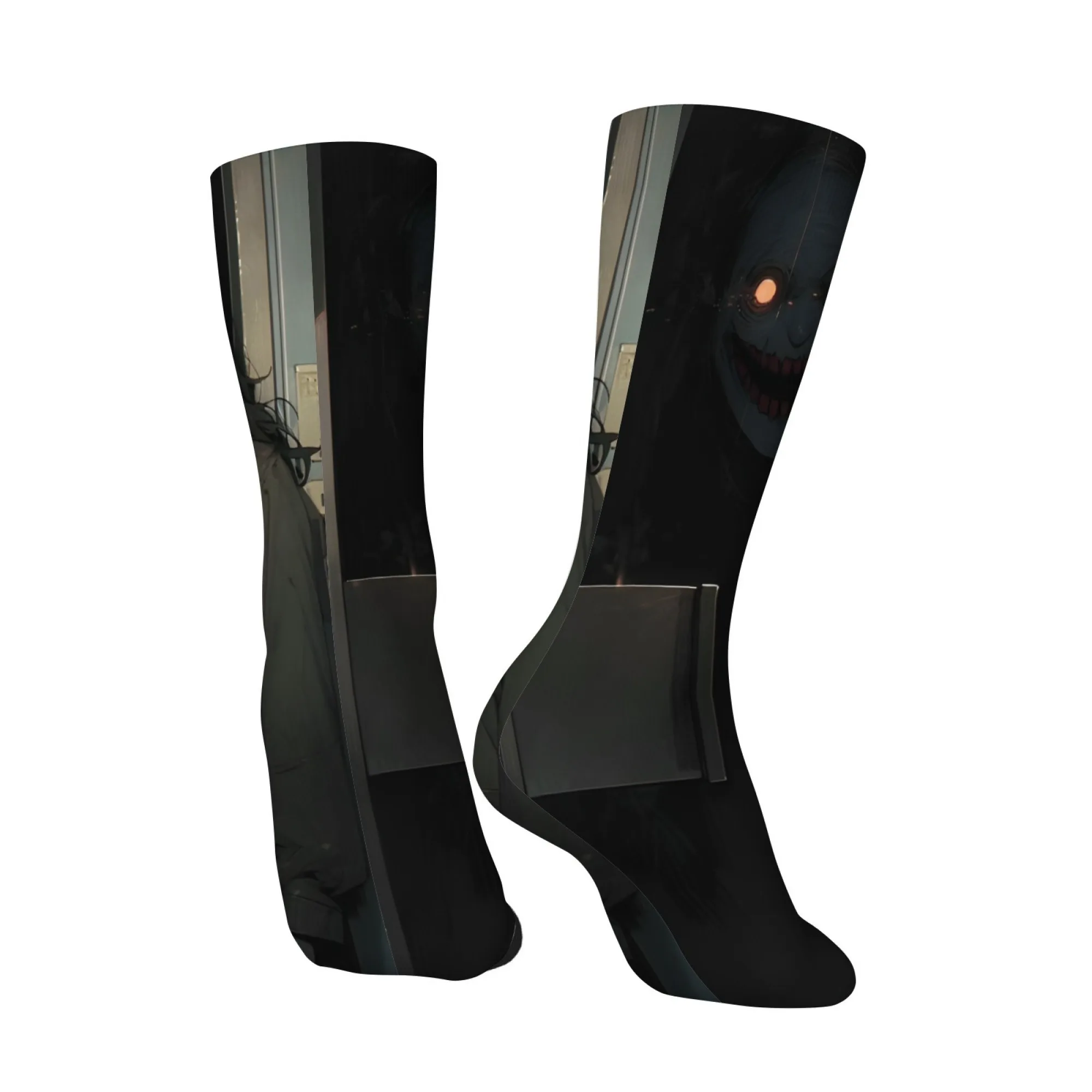 جوارب طاقم الرسوم المتحركة الداكنة قناع مخيف وجوارب مطبوعة على شكل شخصية سوداء هدية لعشاق أنيمي التشويق على طراز الرعب