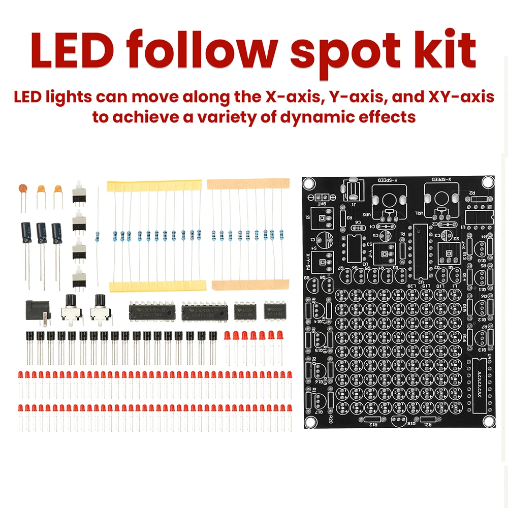 DIY LED Follow Spot Kit DC 4.5-9V Gaming X/Y-Axis Movement Adjustable Speed Running Lights DIY Soldering Kit 81 Indicator Lights