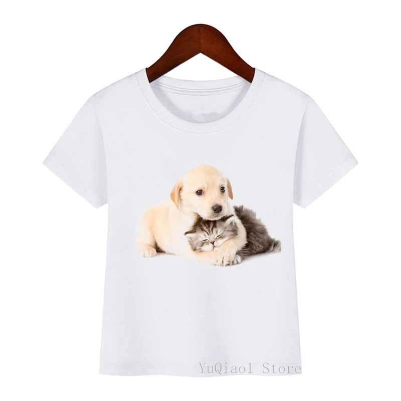 Nowy zabawny trzy zaskoczony nadruk z kotami Baby Boy dziewczyna t-shirty śliczny pies kotek dzieci ubrania lato Camiseta słodkie dziecko T-shirt