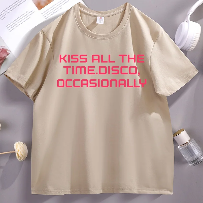 

Kiss All The Time Disco Occasionally T-Shirt Loose Short Sleeve Round Neck Tshirt Men Women High Quality Printed Tees
