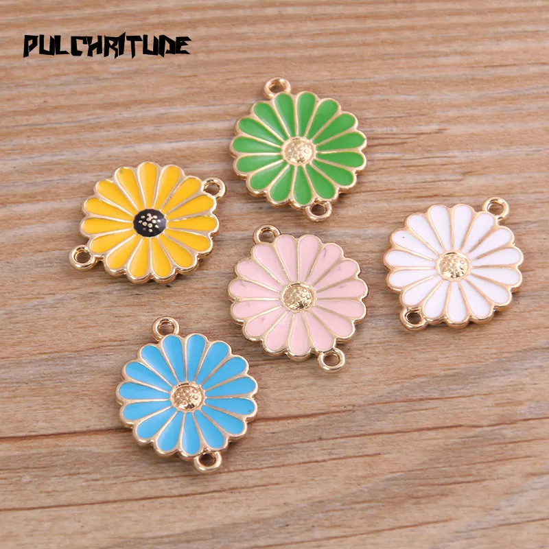 

5Pcs 18*23mm Five Color Alloy Metal Drop Oil Flower Charms Connector For DIY Bracelet Necklace Jewelry Making