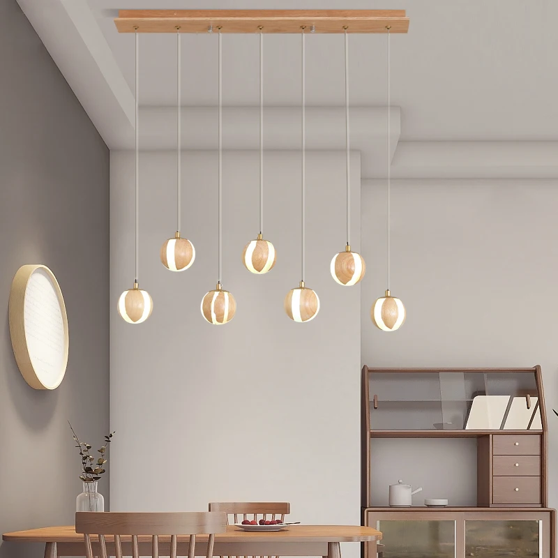 

Modern Suspension Chandelier For Bedroom Living roomWood Ball Ceiling Chandeliers LED Hanging Lighting For Kitchen Dining Room