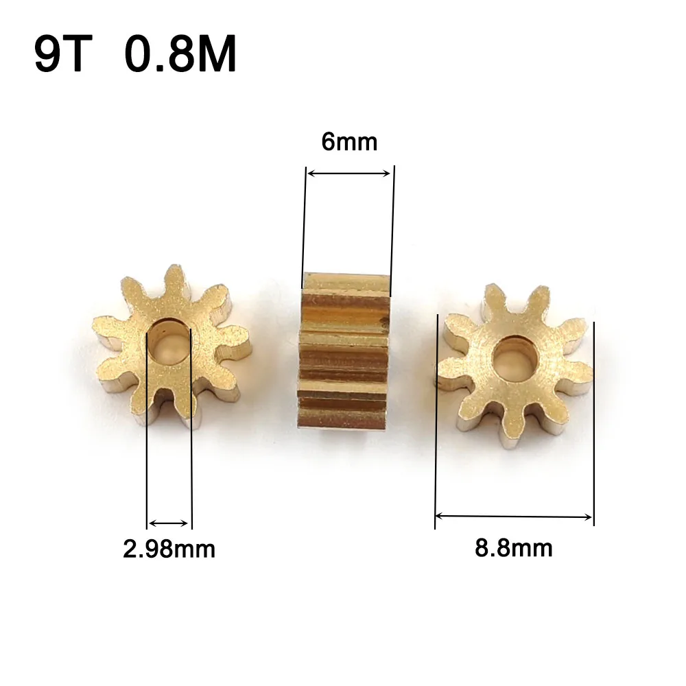 9T 0.8M Copper Gear OD=8.8mm Thickness 6mm Hole 2.98mm Metal Brass Pinion 93A Motor Parts 9Z