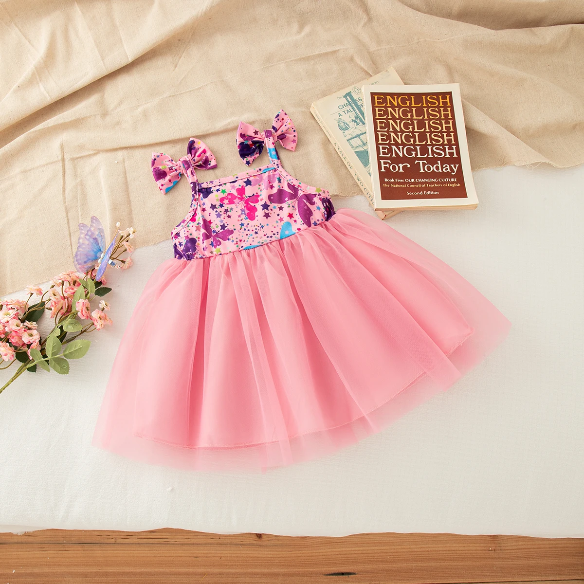 Baby Girl Dress Summer Cotton Bow Flower Mesh Suspender Girls Dresses Sweet And Casual Beach Baby Girl Clothing