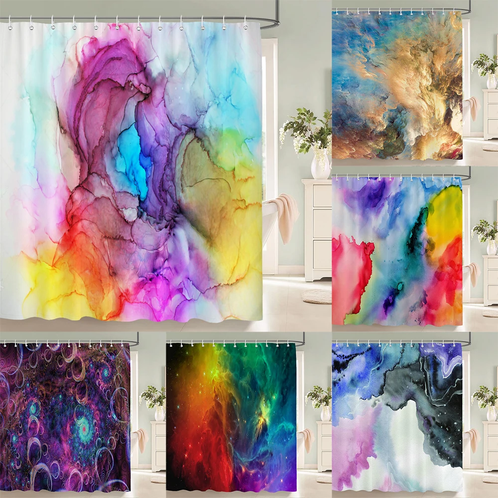 

Colorful Abstract 3d Printed Bath Curtains Waterproof Polyester Fabric Washable Bathroom Bathtub Shower Curtain With Hooks