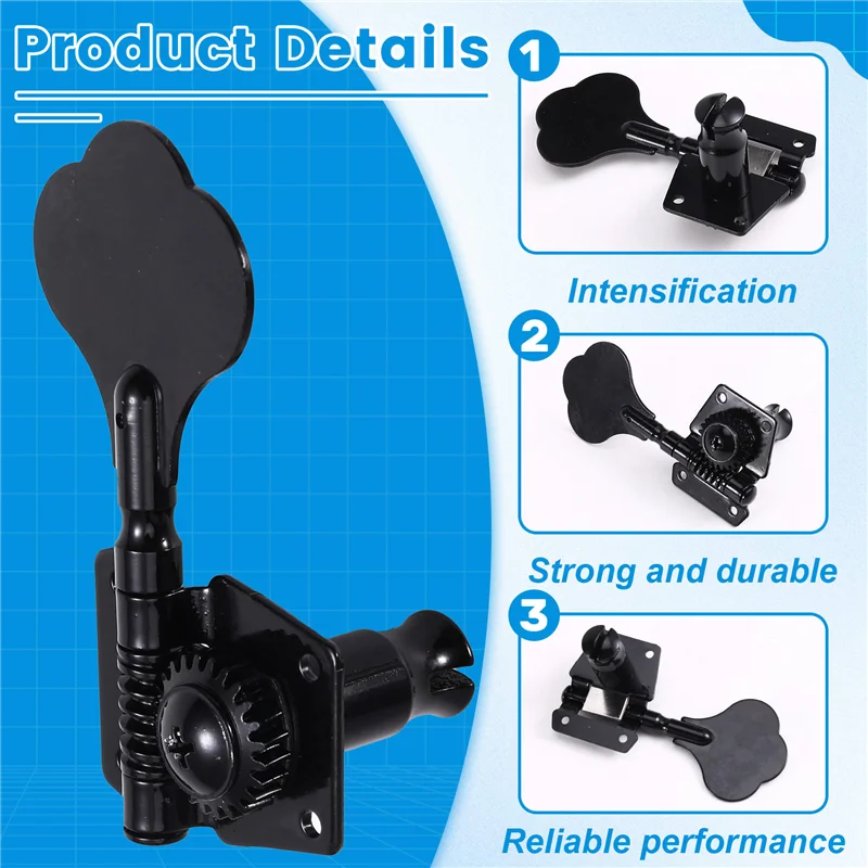 

A37Q-4PCS Open Frame Electric Bass Machine Head (4 Right Handed) 1:20 Ratio Gear Tuners Tuning Key Pegs Black
