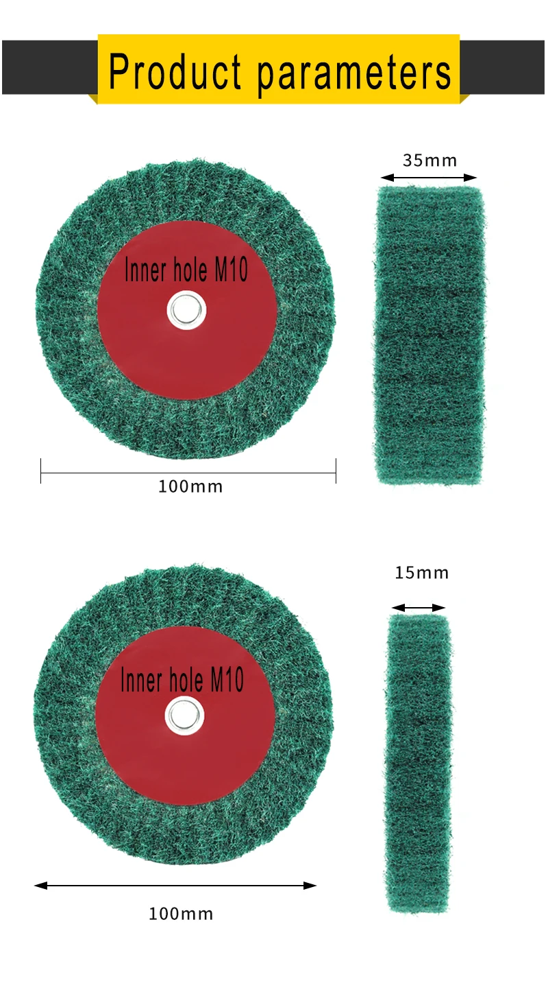 1 Stück Vlies-Scheuerpad 4 Zoll Schleifscheibe Klappe Polierscheibe Nylonfaserscheibe M10 Bohrung – Detail 2