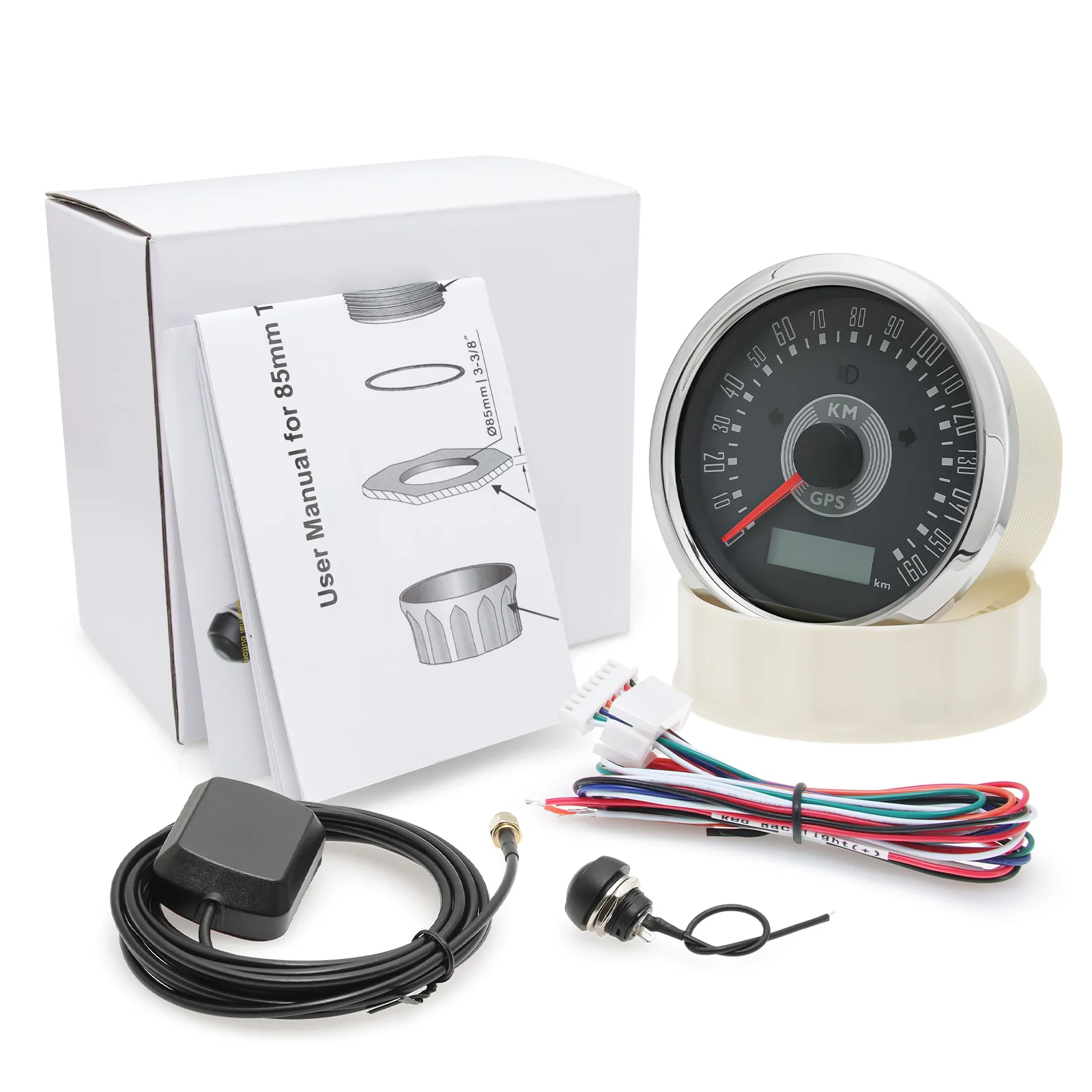 

N Universal 85mm Retro Classic Gauge GPS Speedometer 160KMH 160MPH with Antenna Yellow Red LED Waterproof Car Boat Speed Meter