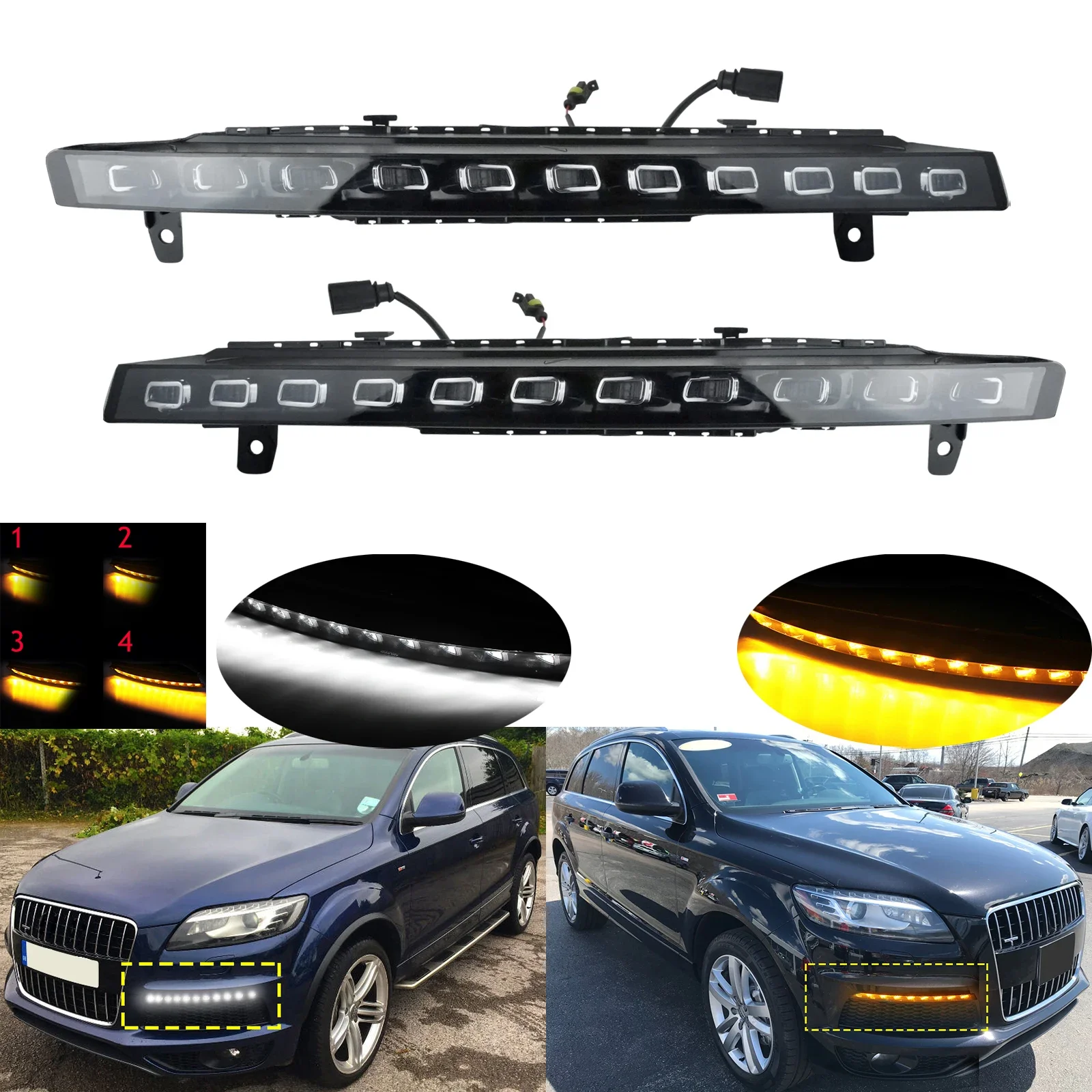 For Audi Q7 2010-15 Dynamic LED Front Bumper Turn Signal Indicator Daytime Light
