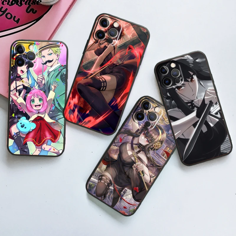 

S-SPY X FAMILY Cool Cute For iPhone 15 14 13 12 11 XS XR X 8 7 SE Pro Max Plus Mini Black TPU Phone Case