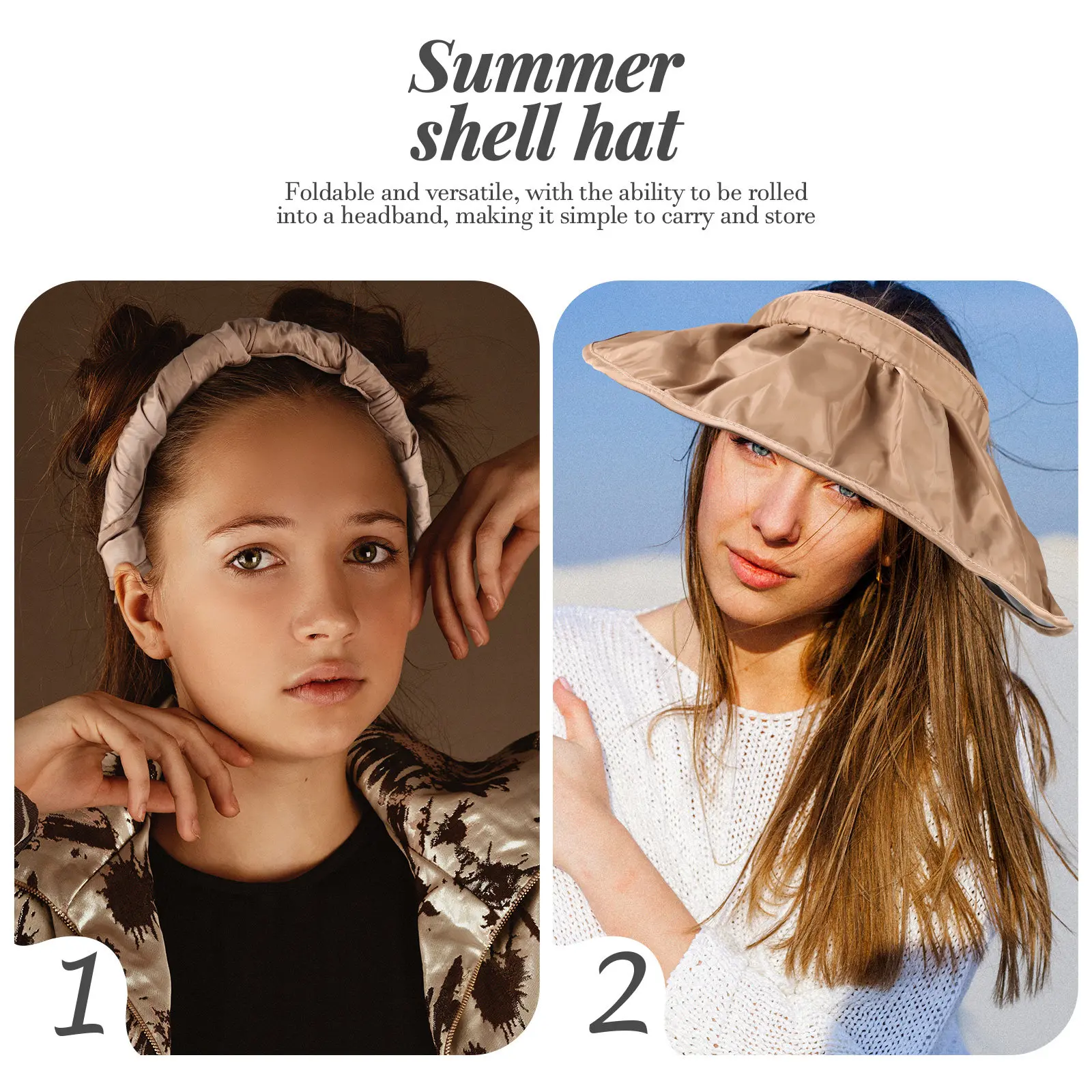

Женский солнцезащитный козырек, складная, компактная пляжная шляпа в форме ракушки с широкими полями, защита от УФ-излучения для активного отдыха