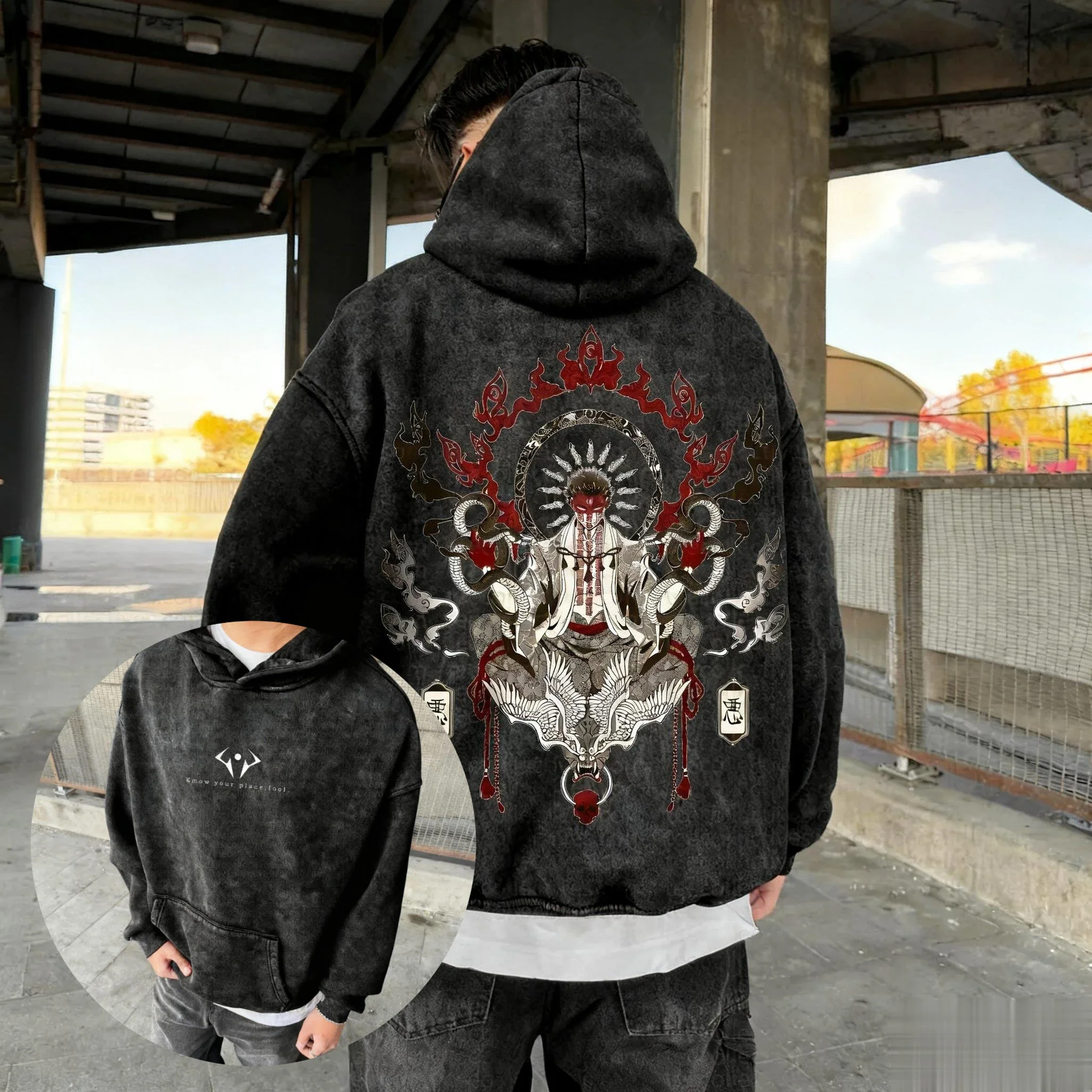 سترة بقلنسوة كلاسيكية كبيرة الحجم للرجال والنساء لخريف وشتاء 2025 بلوفر غير رسمي Y2k Harajuku