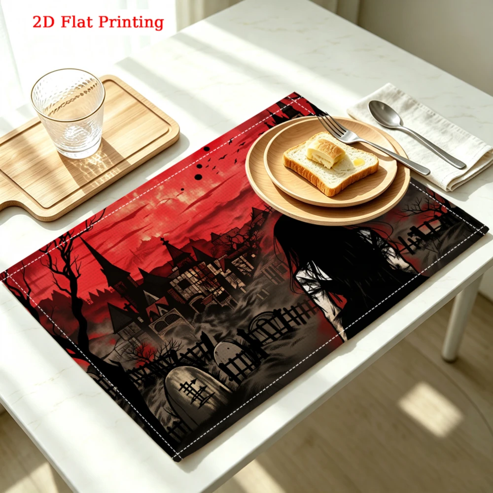 Gothic Girl Silhouette Kitchen Placemat Gothic Girl Silhouette Linen Pad Dish Coffee Cup Table Mat 1PC 30x40cm