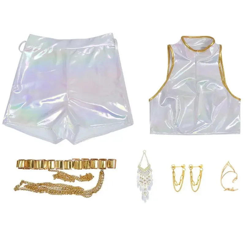 qa156Girl Kpop Demon Hunters Rumi Cosplay Costume Top Shorts for Adult 4-12 Years Old Girls Roleplay Halloween Carnival Disguise