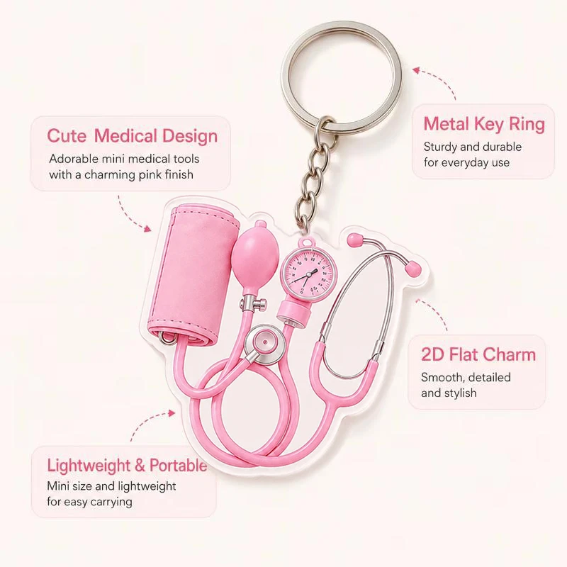 Cute Medical Themed Stethoscope Keychain Mini 2D Flat Design for Nurse Doctor Bag Pendant Graduation Party Gift