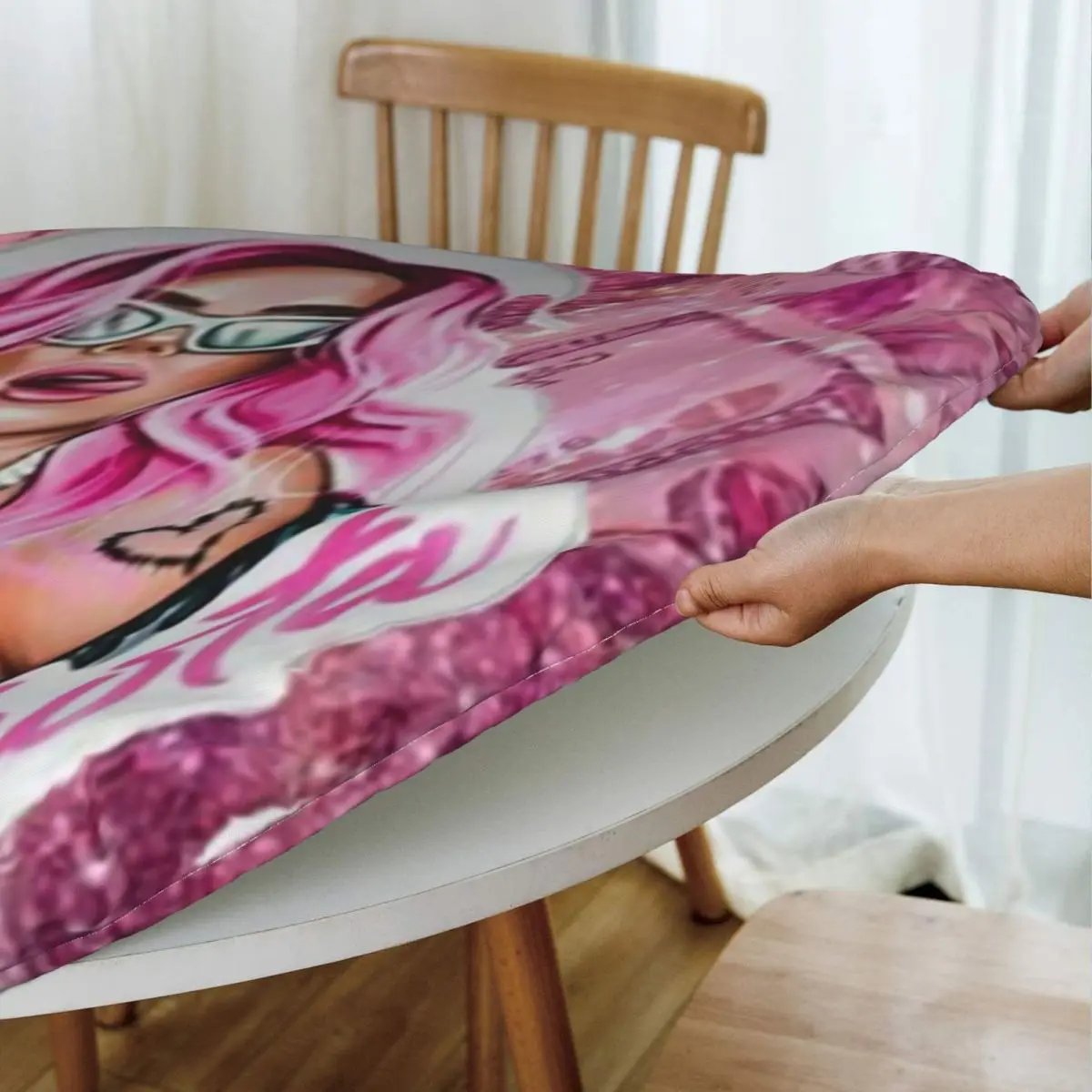 Karol G Happy Valentines Day Waterproof Round Tablecloth Oilproof Table Cloth for Kitchen Events Dining Table Cover