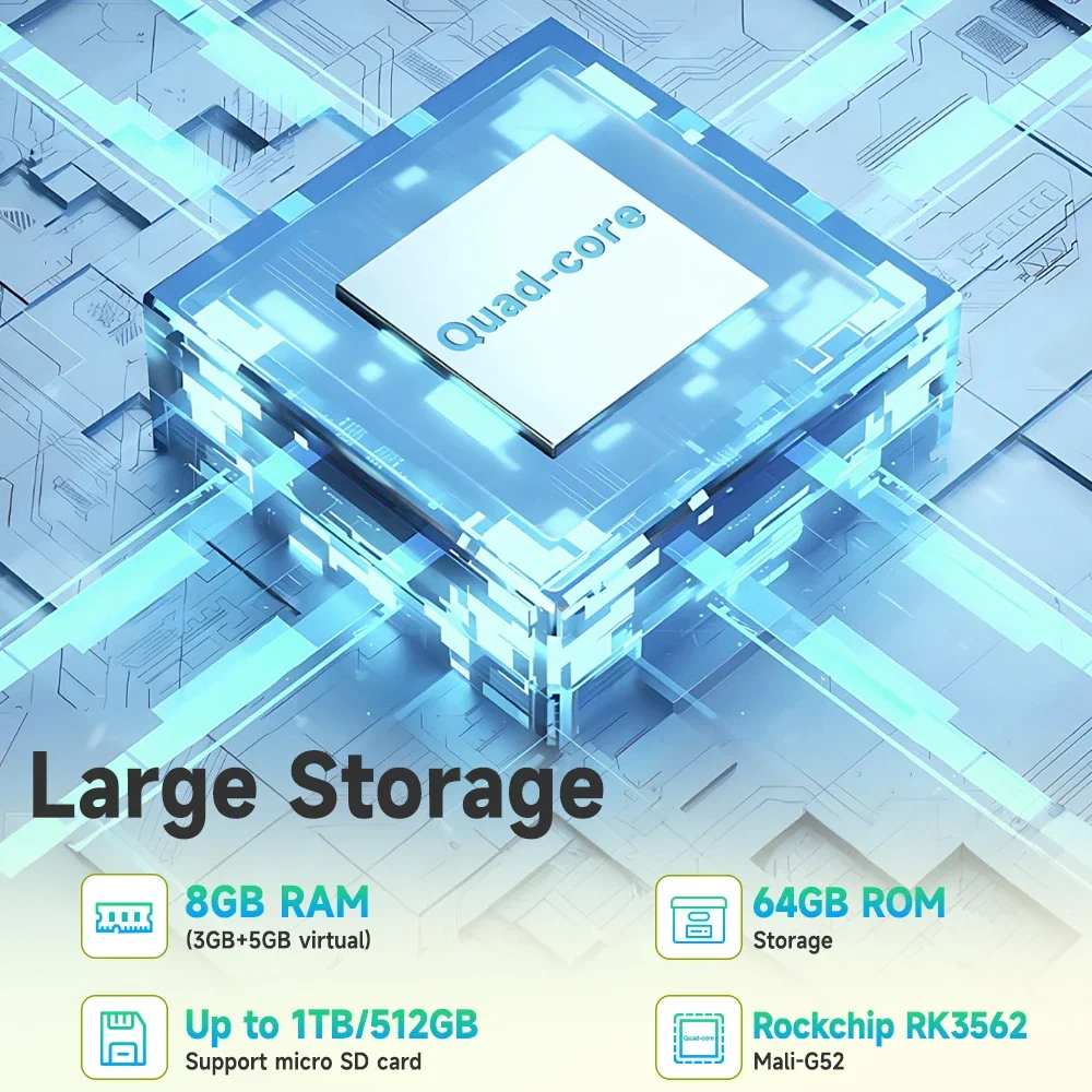 Tableta Android 15, tabletas de 8,68 pulgadas con procesador de 4 núcleos, 8GB RAM 64GB ROM 1TB TF, Widevine L1, batería de 5000mAh, 1340*800Incell