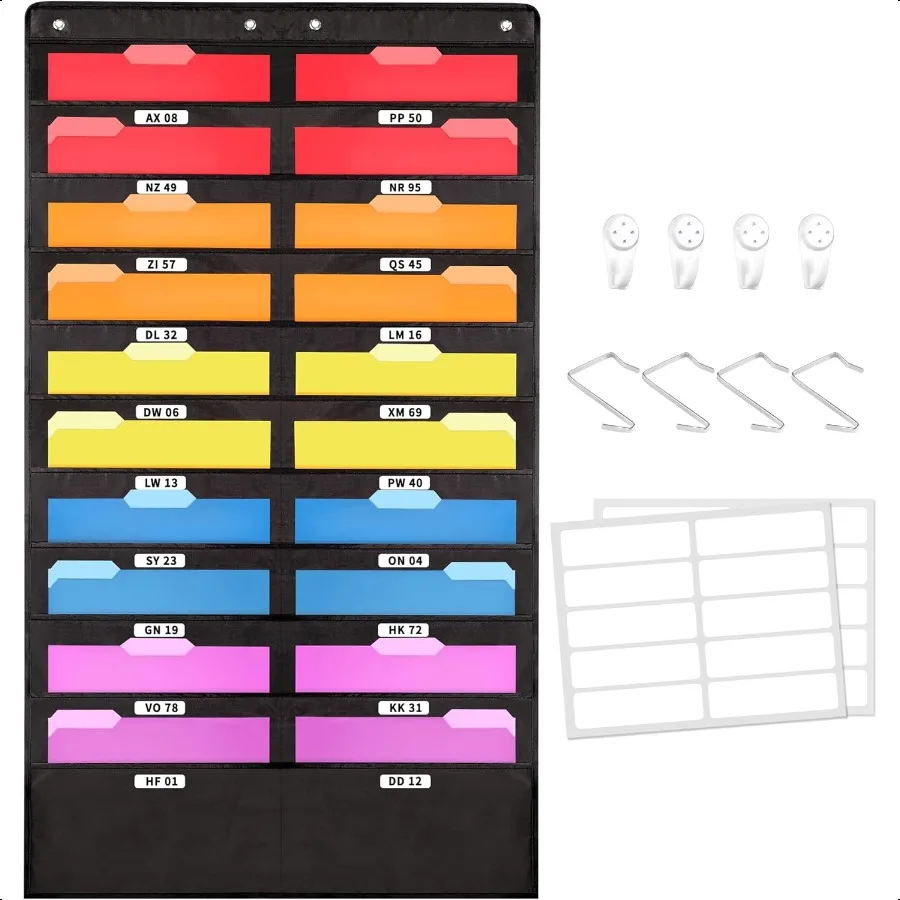 

20 Pockets Hanging Wall File Organizer Black Storage Pocket Chart for File Folder and Paper Space Saver for Office and Classroo
